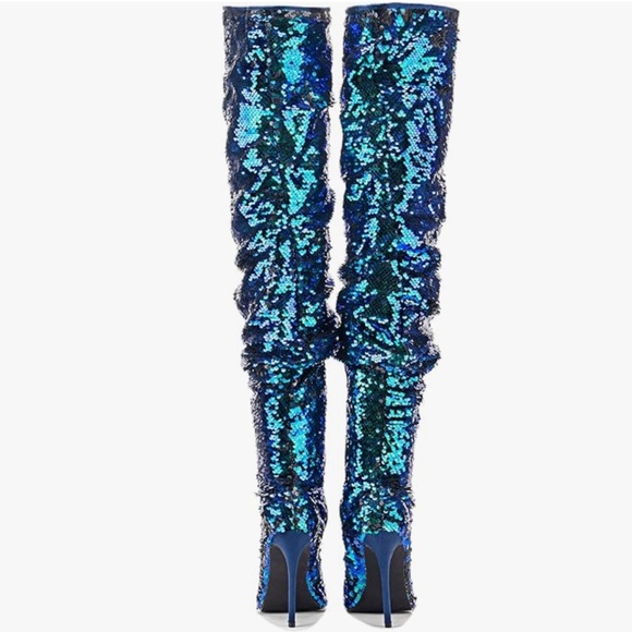 Women's Peep Toe, Thigh High Slouch, Zipper, Sequin Over The Knee Boots US9 EU40 - Picture 5 of 12